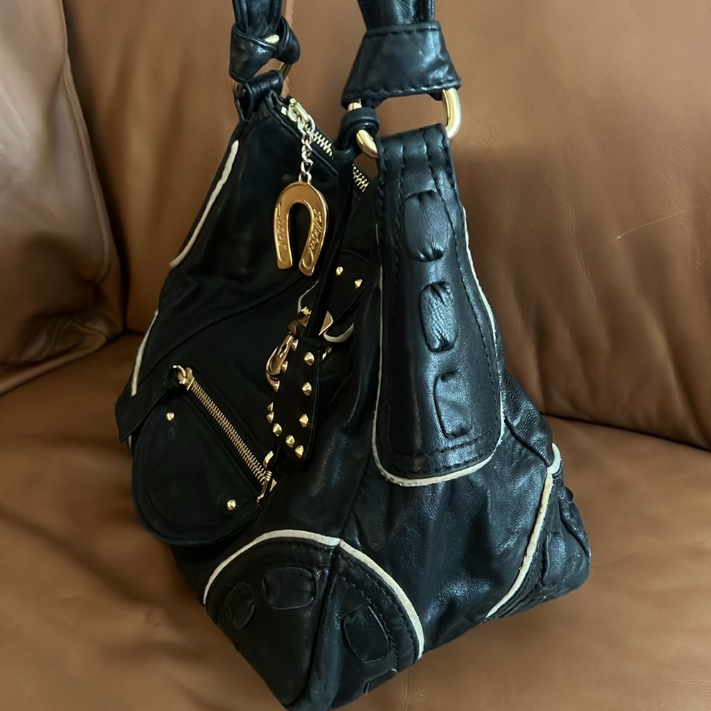 Betsey Johnson Vintage Black Lambskin Studded Shoulderbag Limited Edition - Picture 8 of 14
